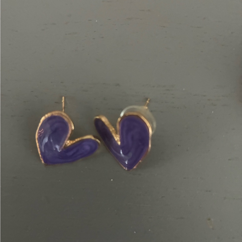 Purple Heart Enamel Stud Earrings - Women's Fashion Jewelry
